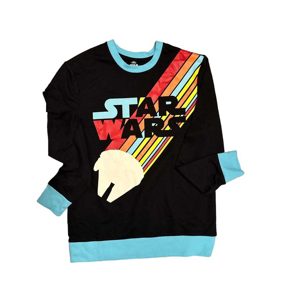 Disney Star Wars Retro BlackRainbow Millennium Falcon Crew Sweatshirt Size M